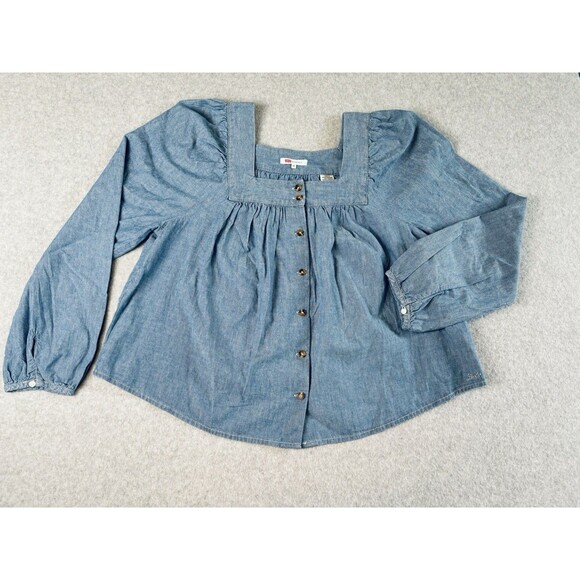 Levi's Amber Long Sleeve Blouse Square Neck Shirt 100% Cotton Flowy Medium - Picture 3 of 14